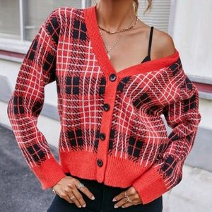 Plaid Button Up Cardigan Sweater